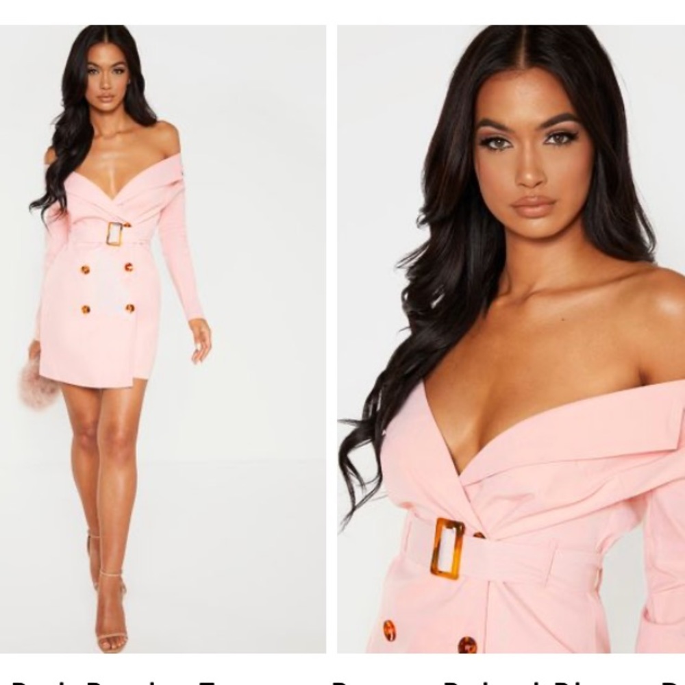 Prettylittlething Bardot Tortoise Button Dress - image 4